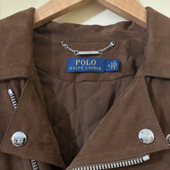 🆕 Ralph Lauren motto biker Brown suede jacket, in Box - Picture 6 of 11